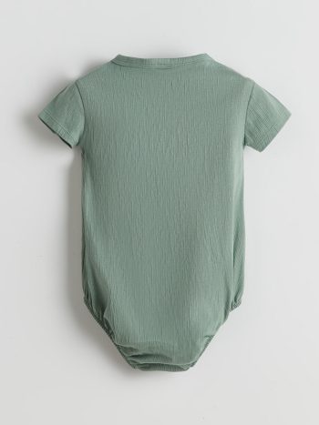 LCW Baby Green Buttoned Basic Boys' Bodysuit