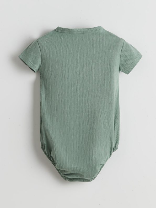 LCW Baby Green Buttoned Basic Boys' Bodysuit