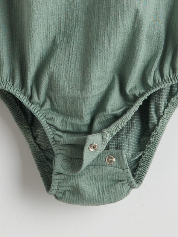 LCW Baby Green Buttoned Basic Boys' Bodysuit