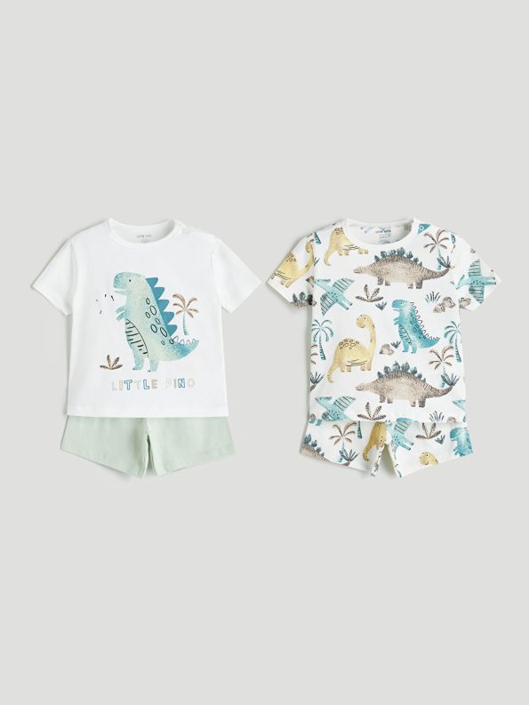 LCW Baby Cream Dinosaur Print Short Sleeve Pajama Set for Boys