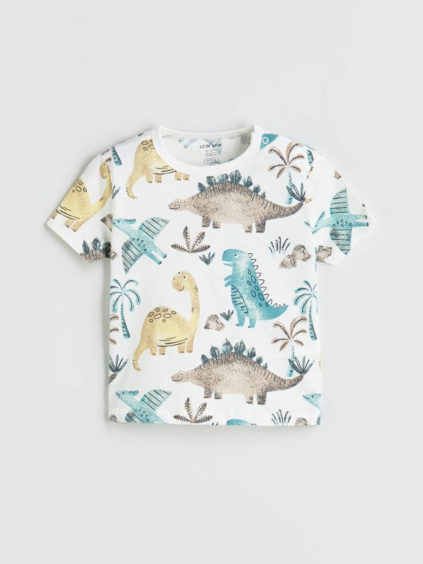 LCW Baby Cream Dinosaur Print Short Sleeve Pajama Set for Boys