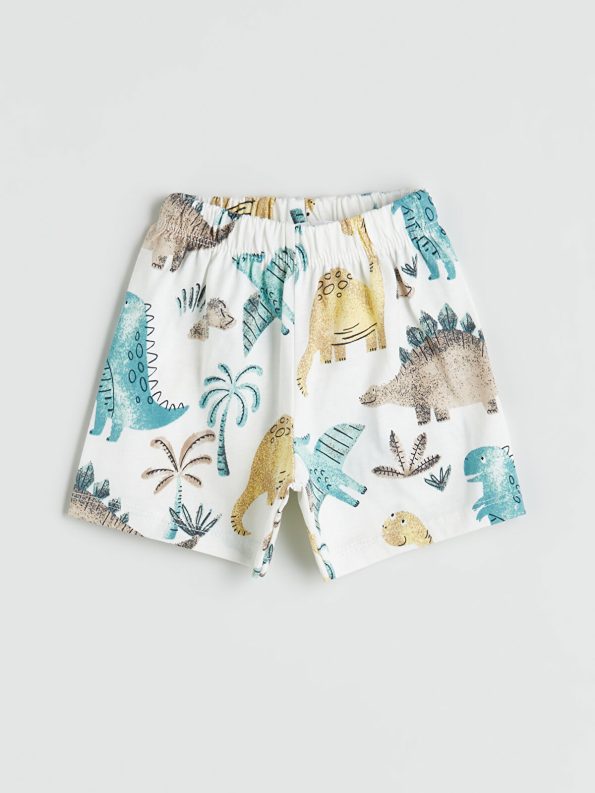 LCW Baby Cream Dinosaur Print Short Sleeve Pajama Set for Boys