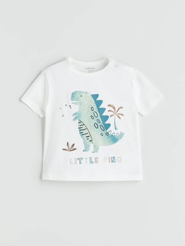 LCW Baby Cream Dinosaur Print Short Sleeve Pajama Set for Boys