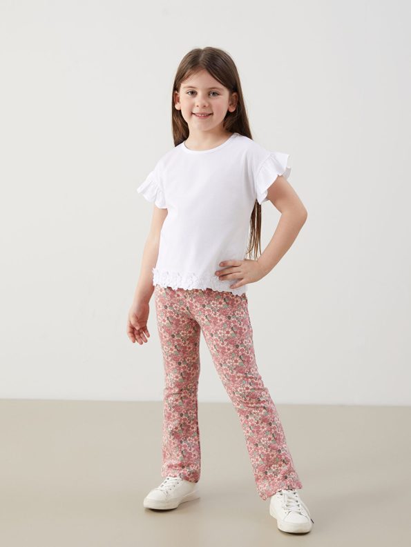 LCW Kids White Short Sleeve Ruffle Hem T-Shirt for Girls