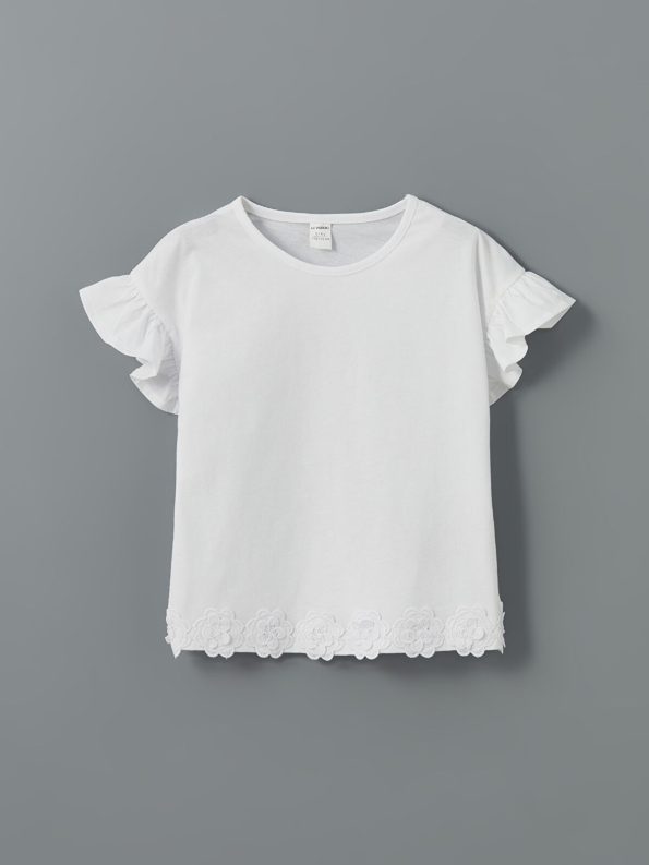 LCW Kids White Short Sleeve Ruffle Hem T-Shirt for Girls