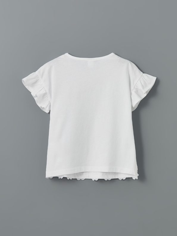 LCW Kids White Short Sleeve Ruffle Hem T-Shirt for Girls