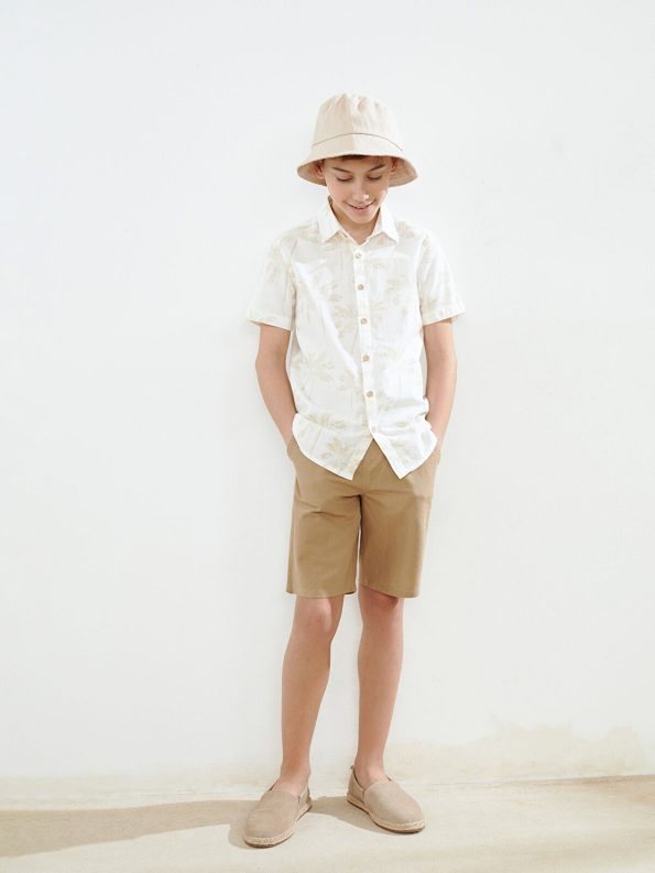 Kids Palm Print Short Sleeve Shirt and Shorts Set