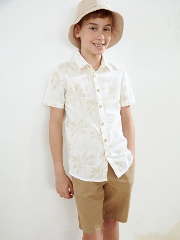 Kids Palm Print Short Sleeve Shirt and Shorts Set