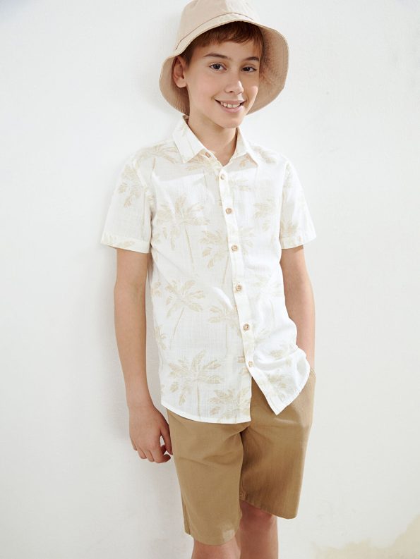 Kids Palm Print Short Sleeve Shirt and Shorts Set