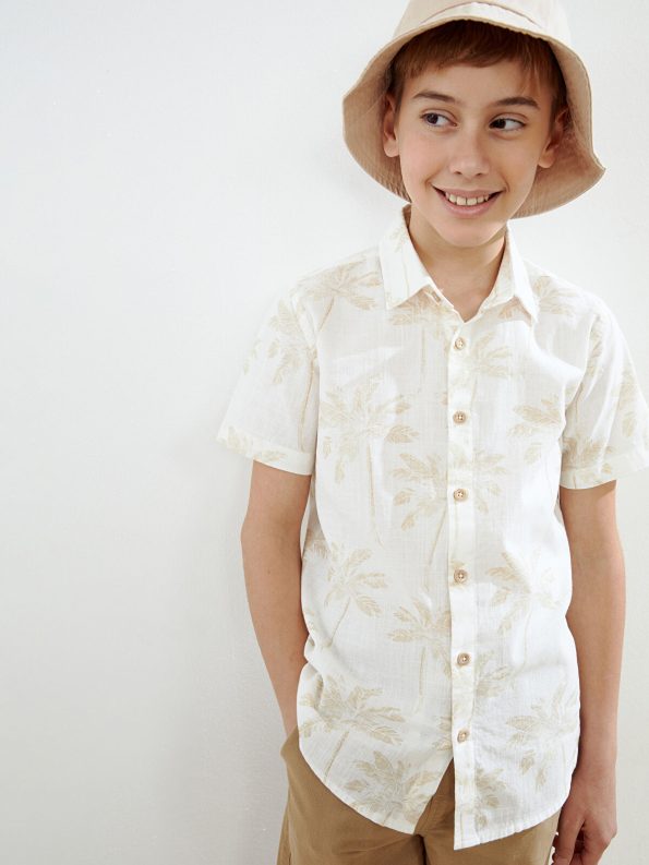 Kids Palm Print Short Sleeve Shirt and Shorts Set