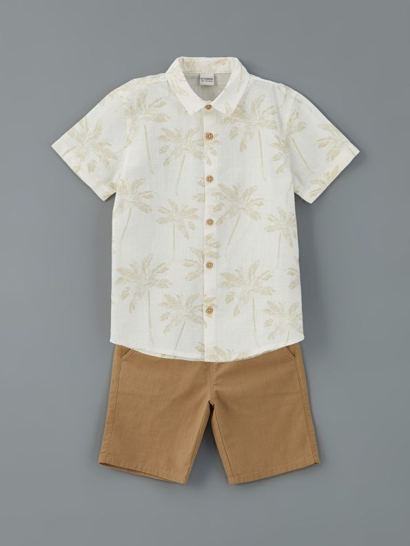 Kids Palm Print Short Sleeve Shirt and Shorts Set