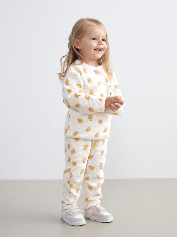 LCW Baby Beige Printed Crew Neck Sweatshirt and Leggings Set