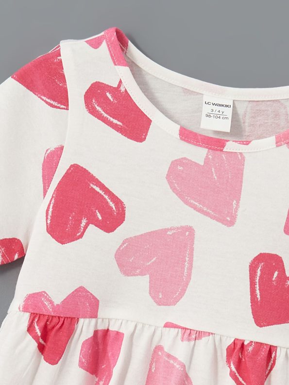 LCW Kids Cream Printed Crew Neck Dress for Girls