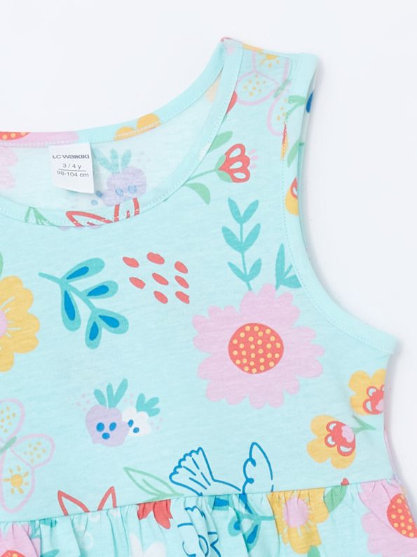 LCW Kids Turquoise Printed Sleeveless Dress for Girls