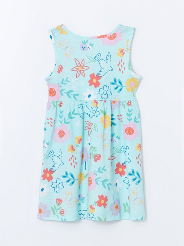 LCW Kids Turquoise Printed Sleeveless Dress for Girls