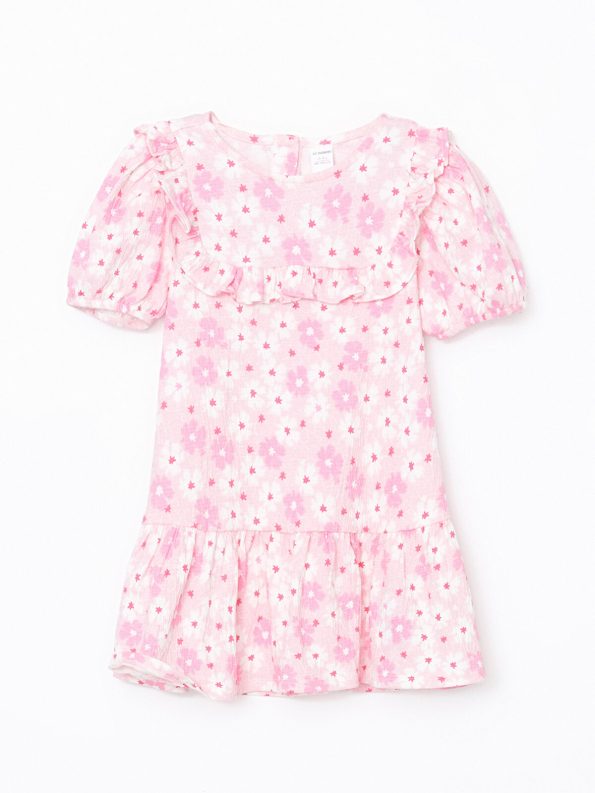 LCW Kids Pink Floral Crinkle Ruffle Dress