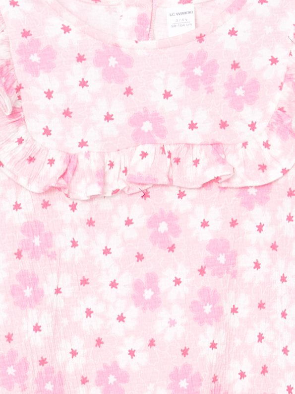 LCW Kids Pink Floral Crinkle Ruffle Dress