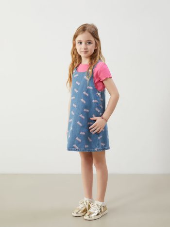 LCW Kids Blue Barbie Printed Girls' Denim Dress