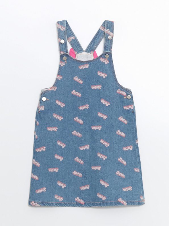 LCW Kids Blue Barbie Printed Girls' Denim Dress