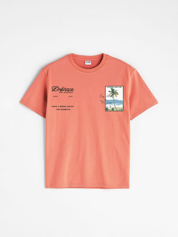 LCW Kids Orange Crew Neck T-Shirt for Boys