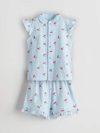 LCW Baby Ecru Cherry Printed Girl's Pajama Set