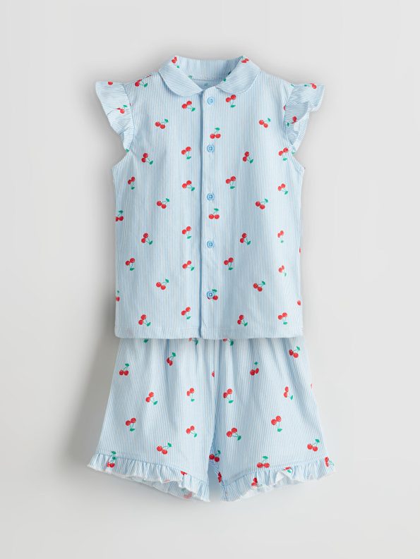 LCW Baby Ecru Cherry Printed Girl's Pajama Set