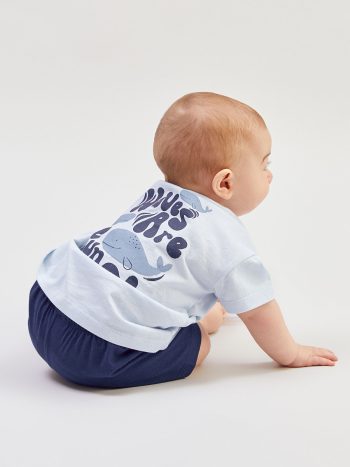 LCW Baby Blue Printed Boys' Pajama Set