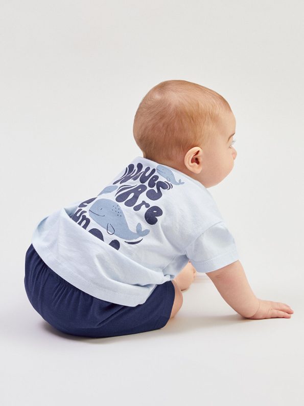 LCW Baby Blue Printed Boys' Pajama Set