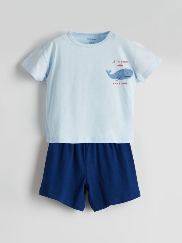LCW Baby Blue Printed Boys' Pajama Set