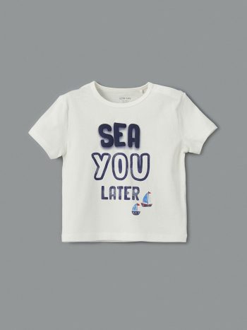 LCW Baby Ecru Bicycle Neck Printed Baby Boy Pajama Set