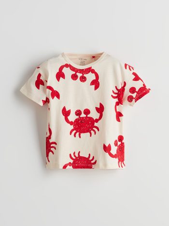 LCW Baby Cream Printed Boys' Short Pajama Set