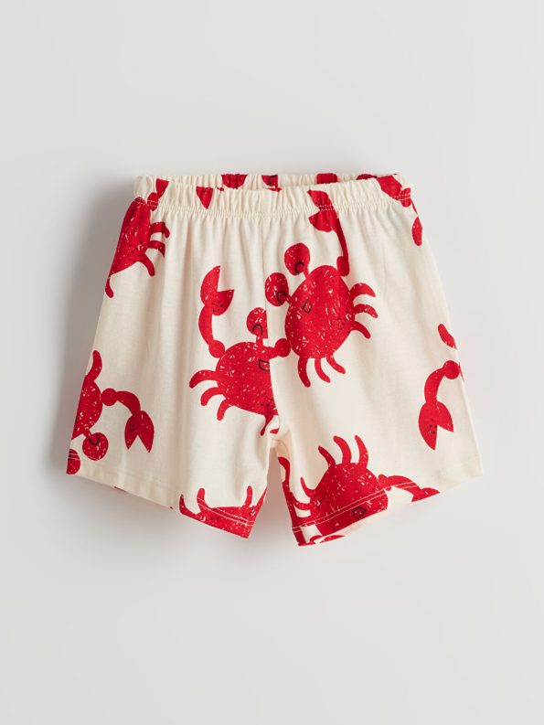 LCW Baby Cream Printed Boys' Short Pajama Set