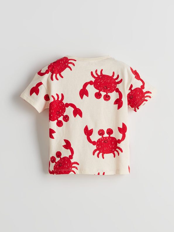 LCW Baby Cream Printed Boys' Short Pajama Set