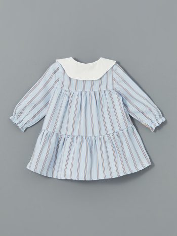 LCW Baby Blue Peter Pan Collar Striped Dress