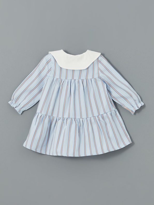 LCW Baby Blue Peter Pan Collar Striped Dress