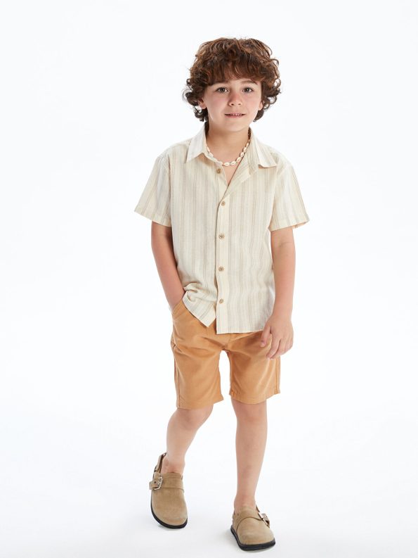 LCW Kids Beige Striped Boys' Shirt and Shorts Set