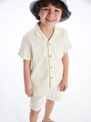 LCW Kids Beige Linen Blend Boys' Shirt and Shorts