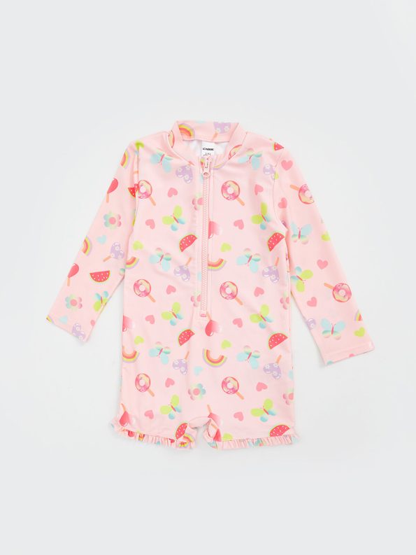 LCW Kids Pink Printed Swimsuit with Shorts for Girls