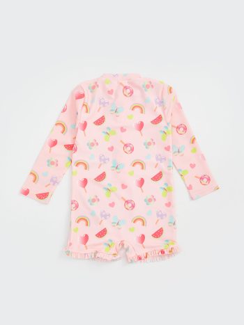 LCW Kids Pink Printed Swimsuit with Shorts for Girls