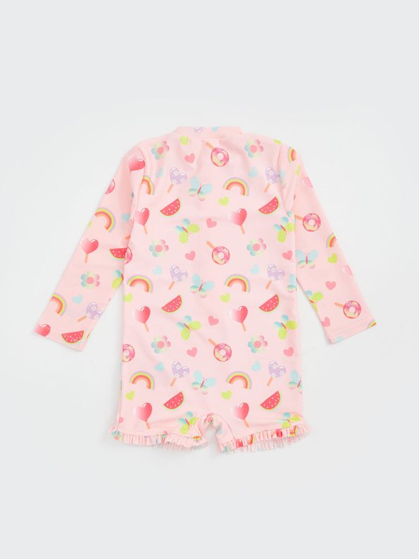 LCW Kids Pink Printed Swimsuit with Shorts for Girls