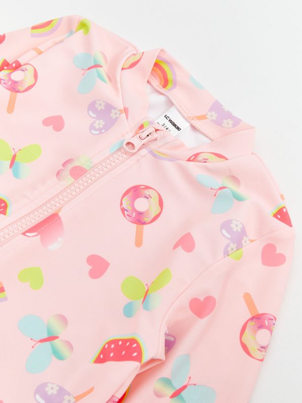 LCW Kids Pink Printed Swimsuit with Shorts for Girls