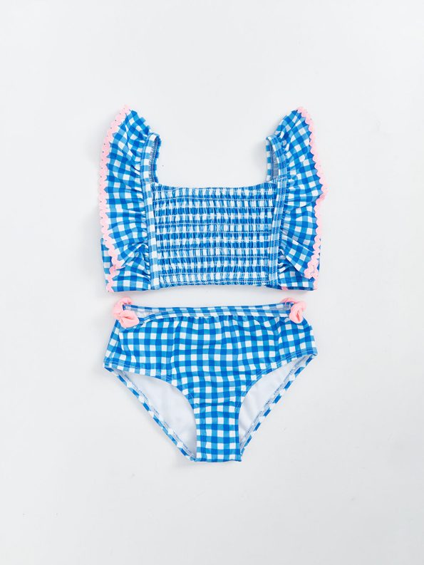 LCW Kids Blue Checkered Square Neck Bikini
