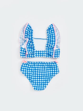 LCW Kids Blue Checkered Square Neck Bikini