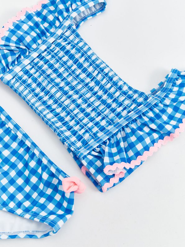 LCW Kids Blue Checkered Square Neck Bikini