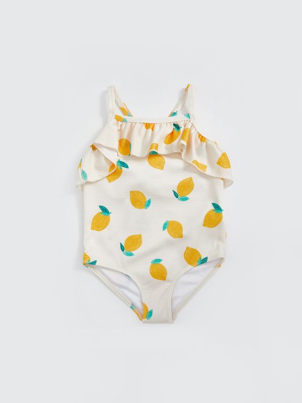 LCW Kids Cream Lemon Print Girls' Swimsuit