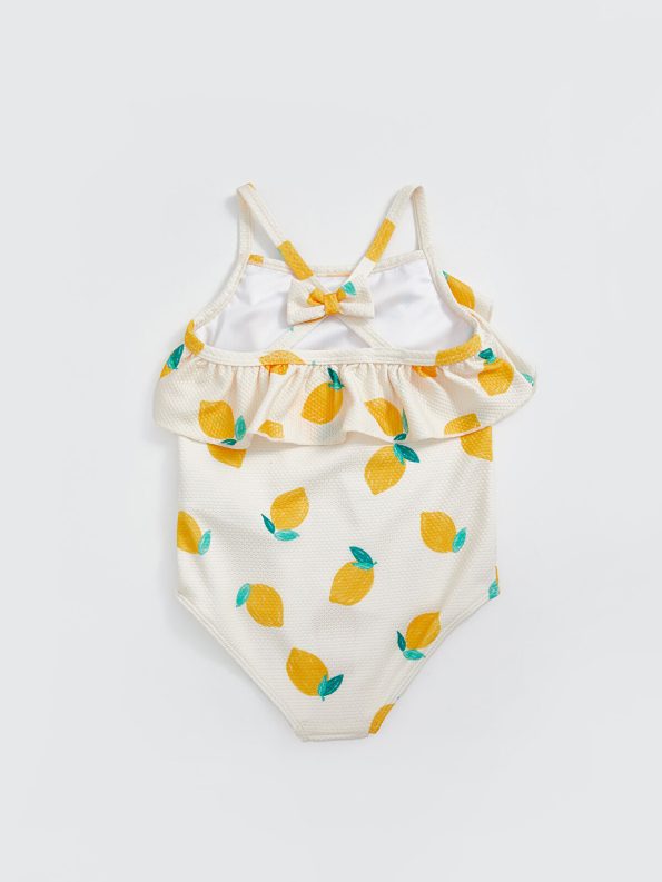 LCW Kids Cream Lemon Print Girls' Swimsuit