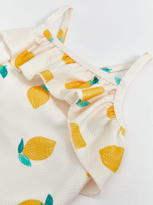 LCW Kids Cream Lemon Print Girls' Swimsuit