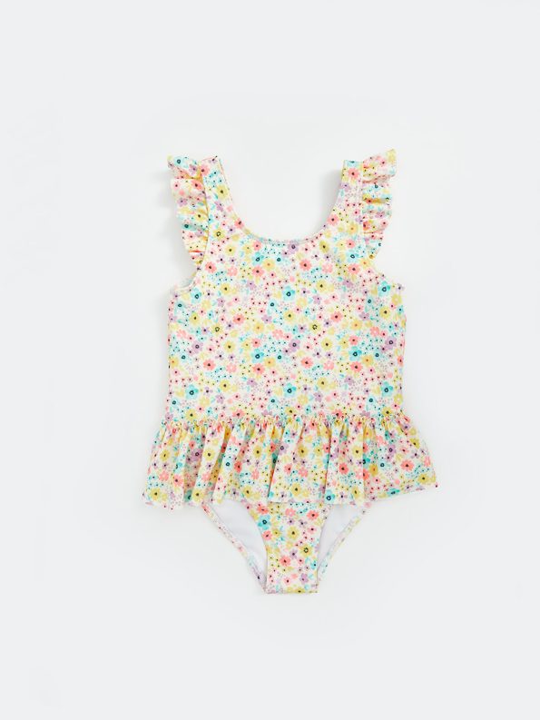 LCW Baby Cream Floral Print Girls' Swimsuit