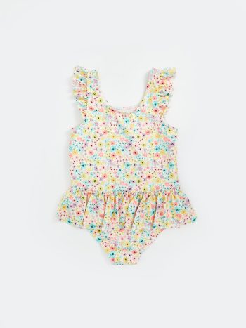 LCW Baby Cream Floral Print Girls' Swimsuit