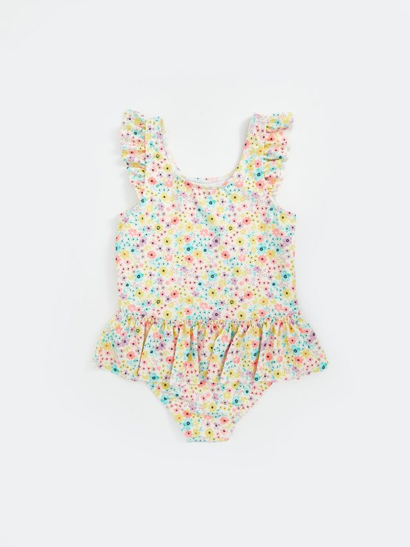 LCW Baby Cream Floral Print Girls' Swimsuit
